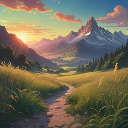 A serene landscape depicting spiritual signs, ethereal lights guiding the way, a gentle breeze rustling through tall grass, a distant mountain range shrouded in mist, clouds forming shapes of symbols and messages, tranquil atmosphere, harmonious colors, inviting reflections in water, mystical aura, 4k