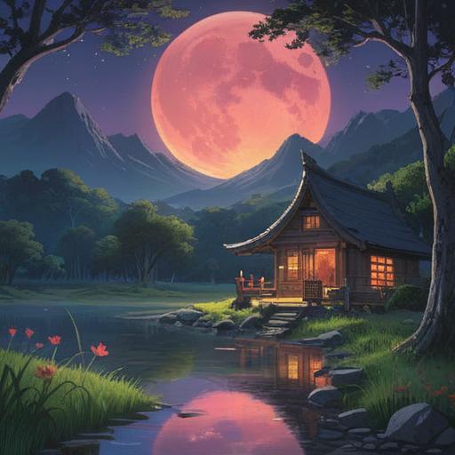 A serene night scene featuring a full moon illuminating a tranquil landscape, spiritual symbols gently woven into the background, nature in harmony, silhouettes of trees and mountains, ethereal light casting a mystical glow, a sense of peace and reflection, a feeling of guidance and positivity, 4k