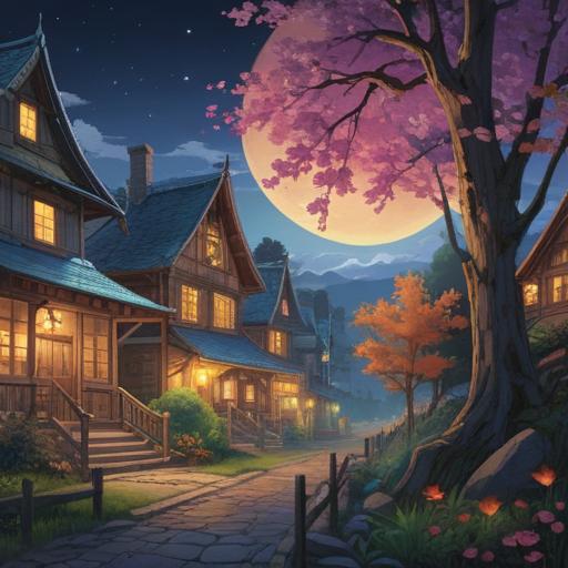 A serene night scene featuring a full moon, glowing brightly in the sky, symbolic items for good luck scattered around, such as a horseshoe, four-leaf clover, and lucky cat, tranquil atmosphere, soft stars twinkling, gentle breeze, reflecting the moonlight, inviting feelings of hope and prosperity, detailed foreground elements, 4k