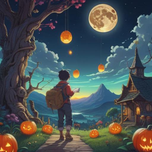 A magical scene showcasing a full moon illuminating various lucky items for the month, soft glow surrounding the moon, intricate details on each item such as talismans, crystals, and candles, starry night sky filled with twinkling stars, serene landscape below with silhouettes of trees, enchanting atmosphere, 4k