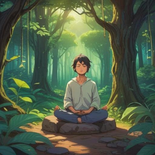 A serene illustration depicting a person meditating in a peaceful environment, surrounded by gentle nature elements, soft light filtering through trees, mystical symbols in the air representing spiritual signs, a sense of calm and focus, vibrant colors reflecting tranquility, 4k