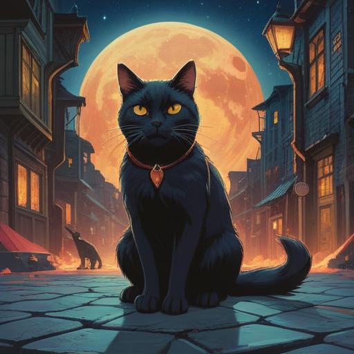 A mystical encounter with a black cat, symbolic of spiritual good omens, enchanting moonlit night, ethereal glow, serene atmosphere, subtle magic in the air, an aura of mystery, lush greenery surrounding, captivating eyes of the black cat, harmony with nature, 4k