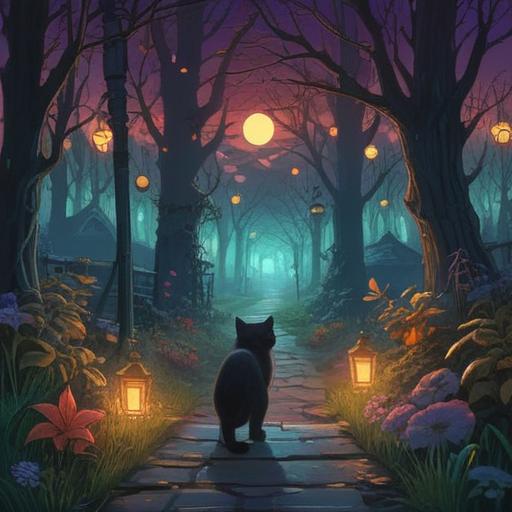 A black cat crossing your path at night, mysterious ambiance, spiritual signs manifesting in the shadows, ethereal glow, moonlit street, heightened senses, ancient beliefs, enchanting atmosphere, otherworldly presence, 4k