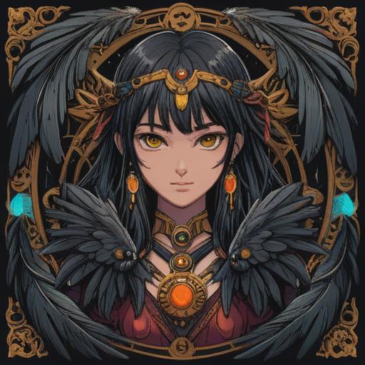 A mystical charm designed to soften the spiritual influence of black feathers, featuring an intricate talisman with symbols of protection, surrounded by soft glows and ethereal wisps, vivid colors contrasting the dark feathers, the charm placed on a serene altar, reflecting tranquility and safety, 4k