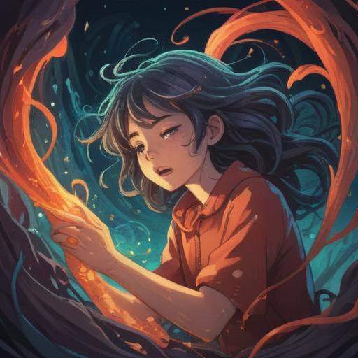 A dreamlike illustration depicting a person struggling with overwhelming drowsiness, ethereal wisps of energy representing spiritual fatigue, soft glowing orbs symbolizing distraction and restlessness, a serene yet chaotic background blending elements of tranquility and turmoil, representing the duality of sleepiness and awareness, flowing lines creating a sense of movement and heaviness, gentle color palette evoking a sense of calm and confusion, 4k