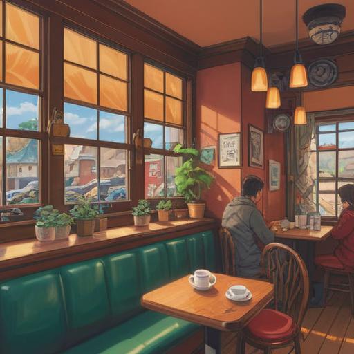 A heartwarming scene depicting a cozy coffee shop, inviting ambiance, soft morning light streaming through the windows, people enjoying warm beverages, a serene atmosphere, friendly barista serving customers, delicious pastries on display, relaxation and comfort, uplifting expressions, vibrant colors, 4k